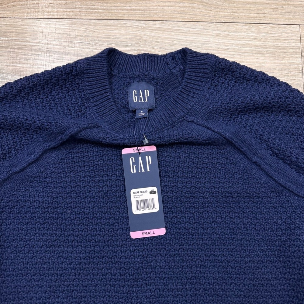 NEW Gap Navy Blue Textured Reverse Stockinette Knit Sweater Long Sleeve Small - Picture 7 of 10